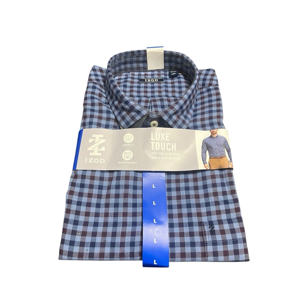 Izod Luxe Touch Blue‎ Button-Up Collared Shirt Men's Size L